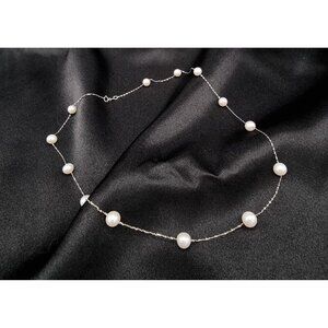 Vintage 1990s 14k White Gold Italy 585 Necklace With Cultured Pearls
